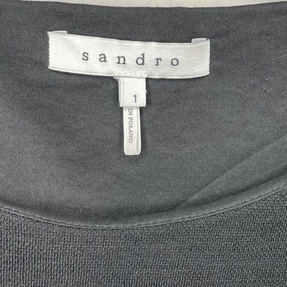 SANDRO Dress Womens 1 Small S Black Wool Blend A-Line 3/4 Sleeve Zip Shoulder - Picture 5 of 7